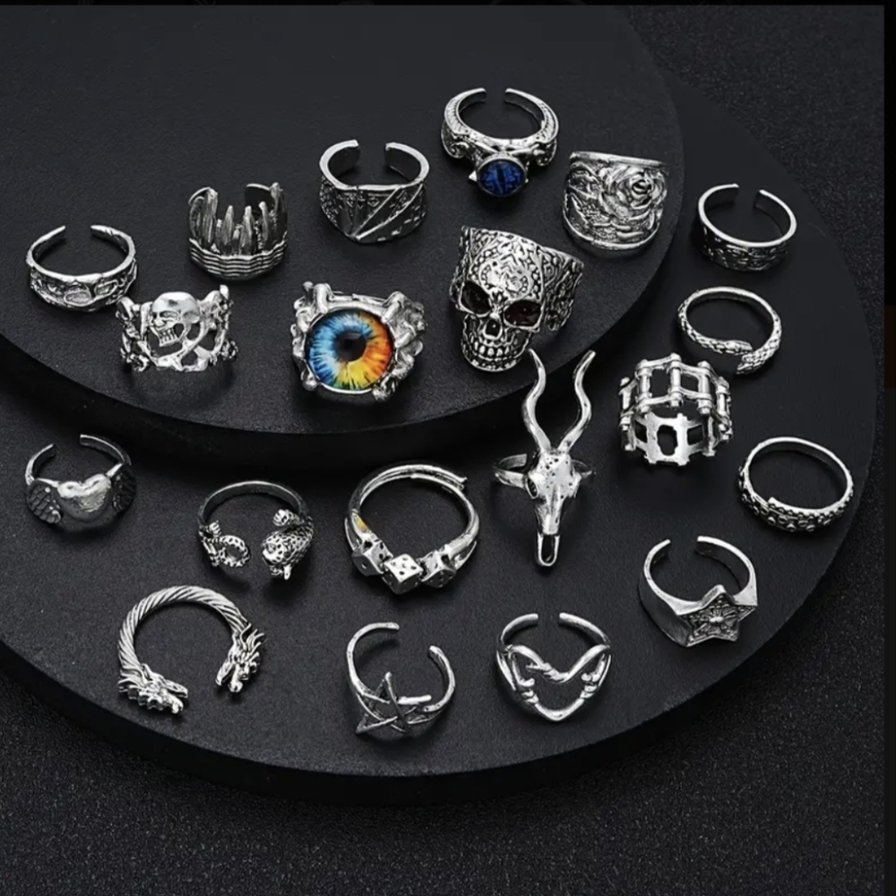 20 Pc Punk Rings Heavy Metal Alt Jewelry Alt Goth Ring Set - Picture 5 of 7